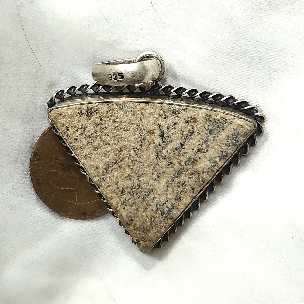 Triangular Silver and Tan Stone Pendant Necklace